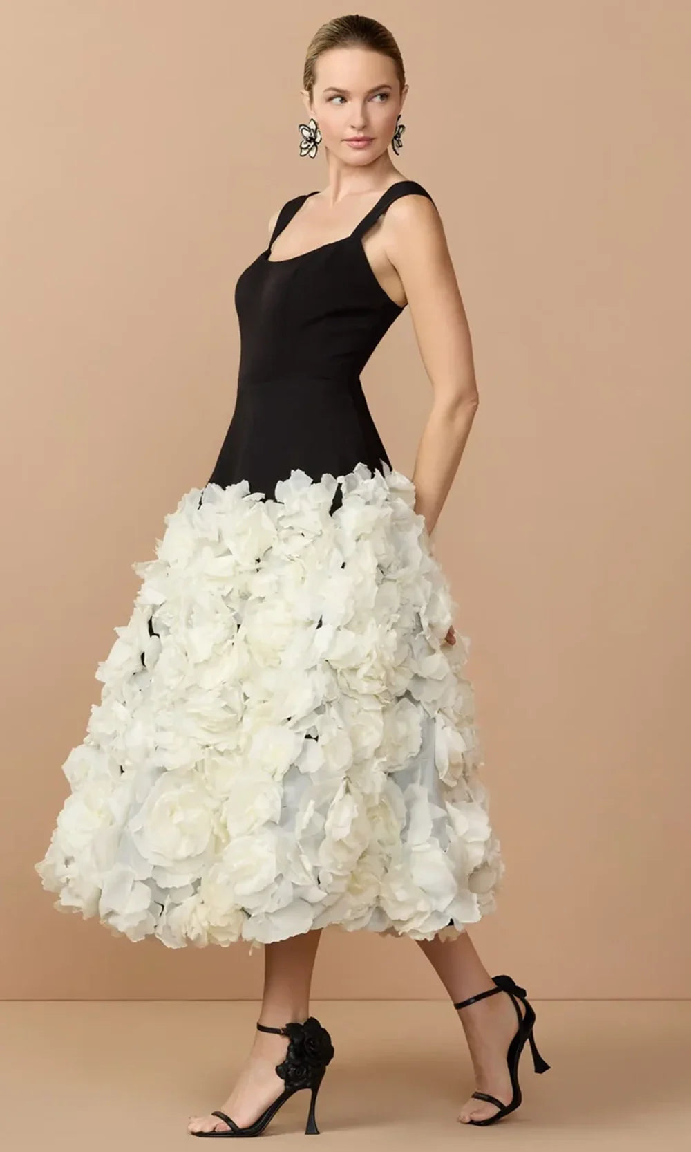 Mac Duggal 21080 - 3D Floral Skirt Scoop Neckline Dress Prom Dresses in Black Cream 