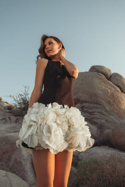 Mac Duggal 21081 - 3D Organza Rosette Sleeveless Dress In Black and White