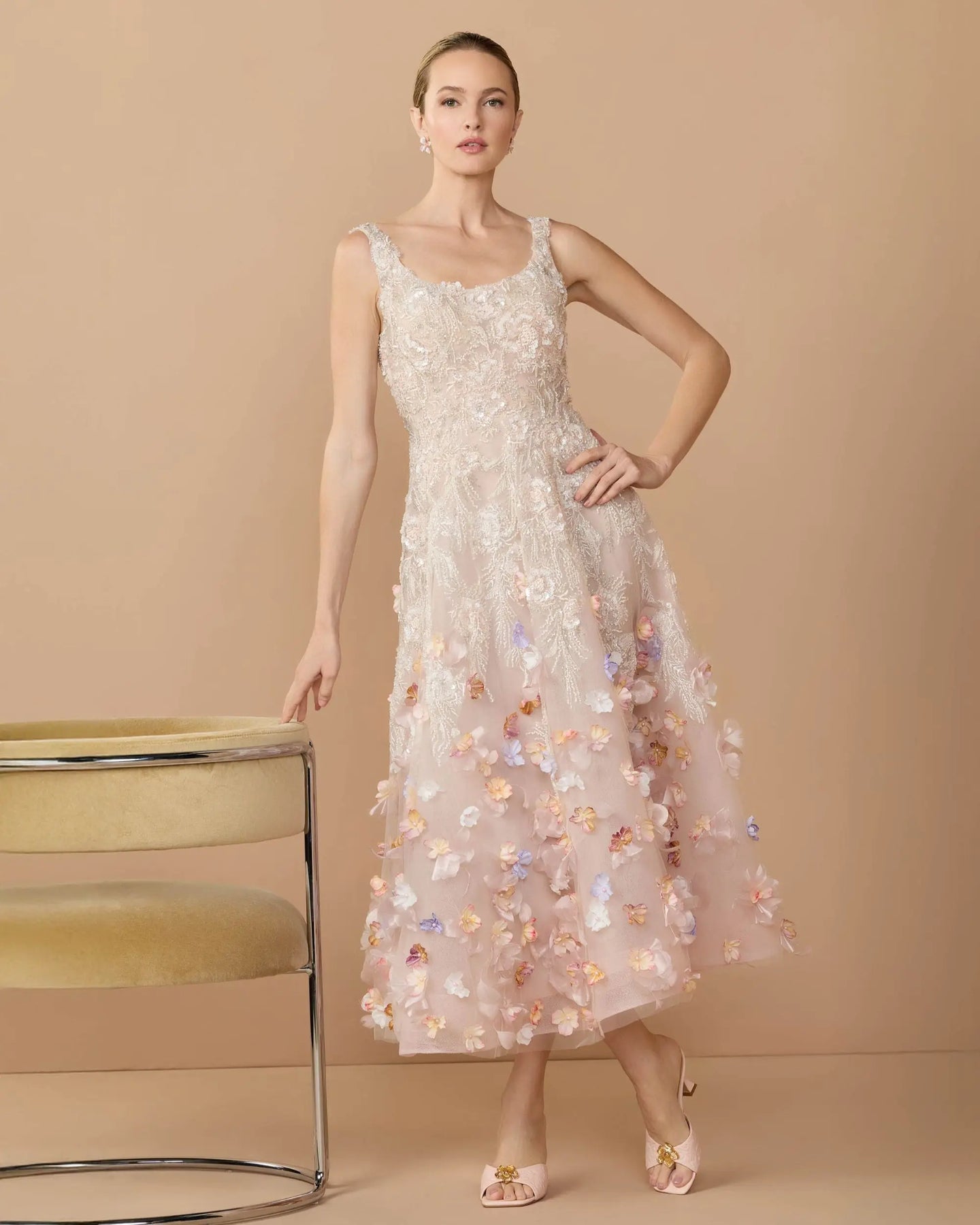 Mac Duggal 21085 - Scoop A-line Midi Dress with 3D Floral
