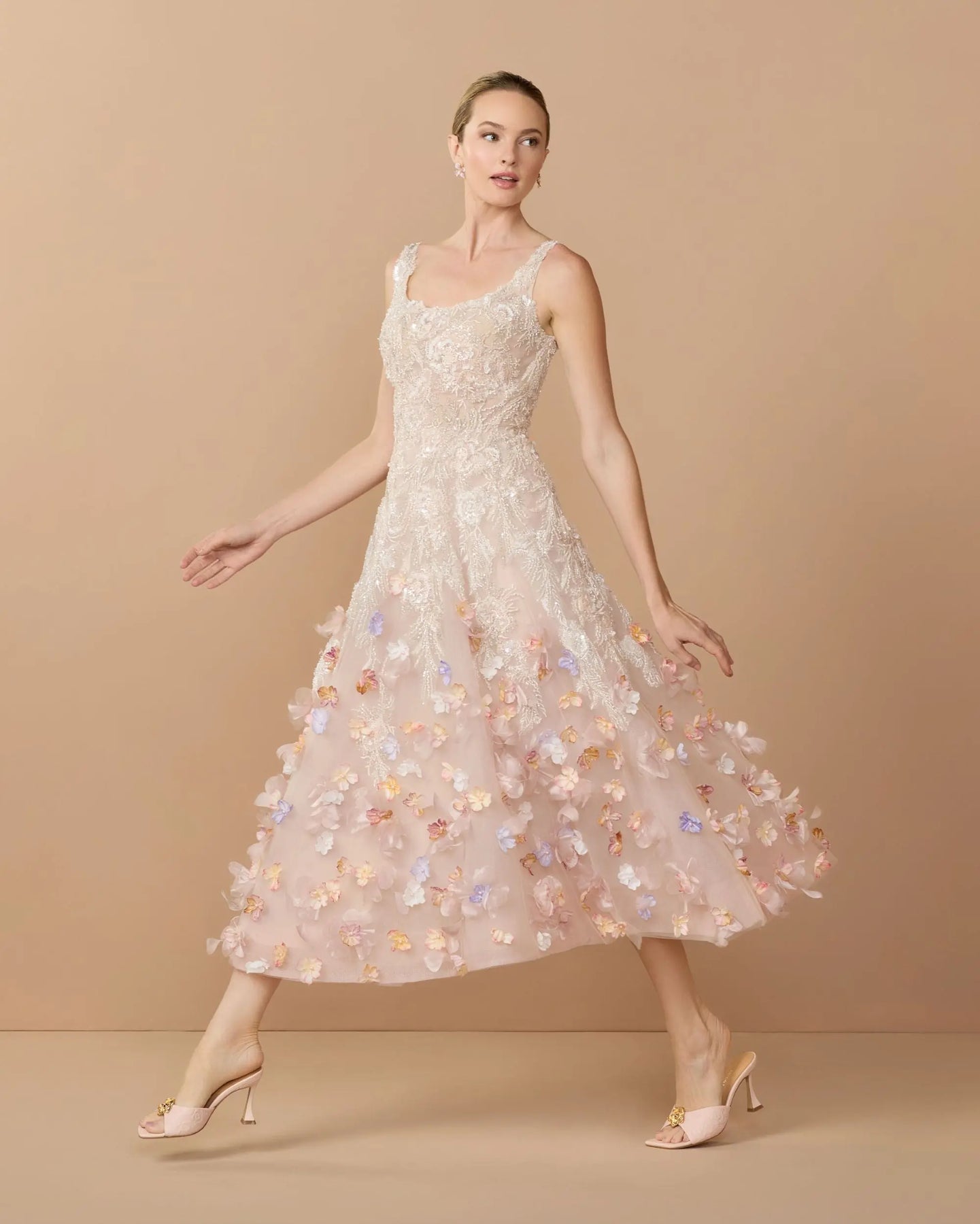 Mac Duggal 21085 - Scoop A-line Midi Dress with 3D Floral