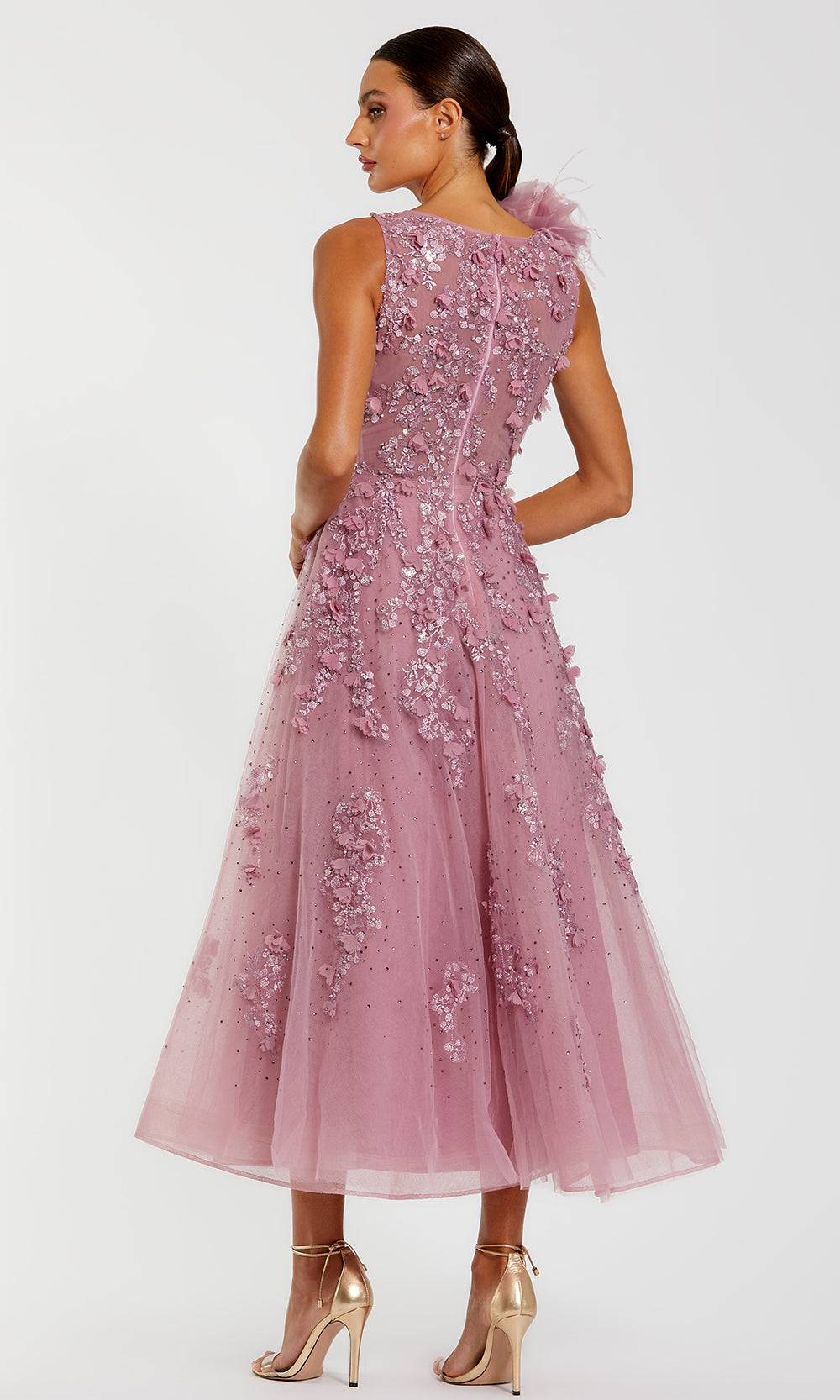 Mac Duggal 21091 - A-Line Tea-Length Dress With 3D Floral Accent Wedding Guest in Orchid