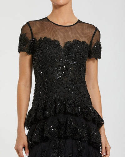 Mac Duggal 21097 - Illusion Neckline Tiered Ruffle Gown In Black