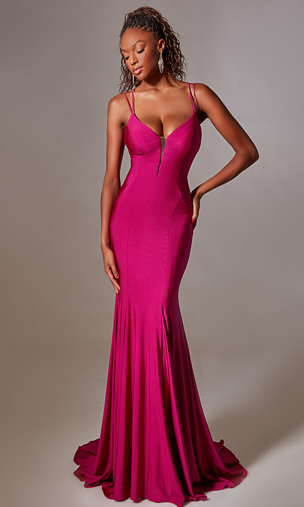 Aerie Couture 210 - Deep V-Neck Gown with Sweep Train Prom Dresses