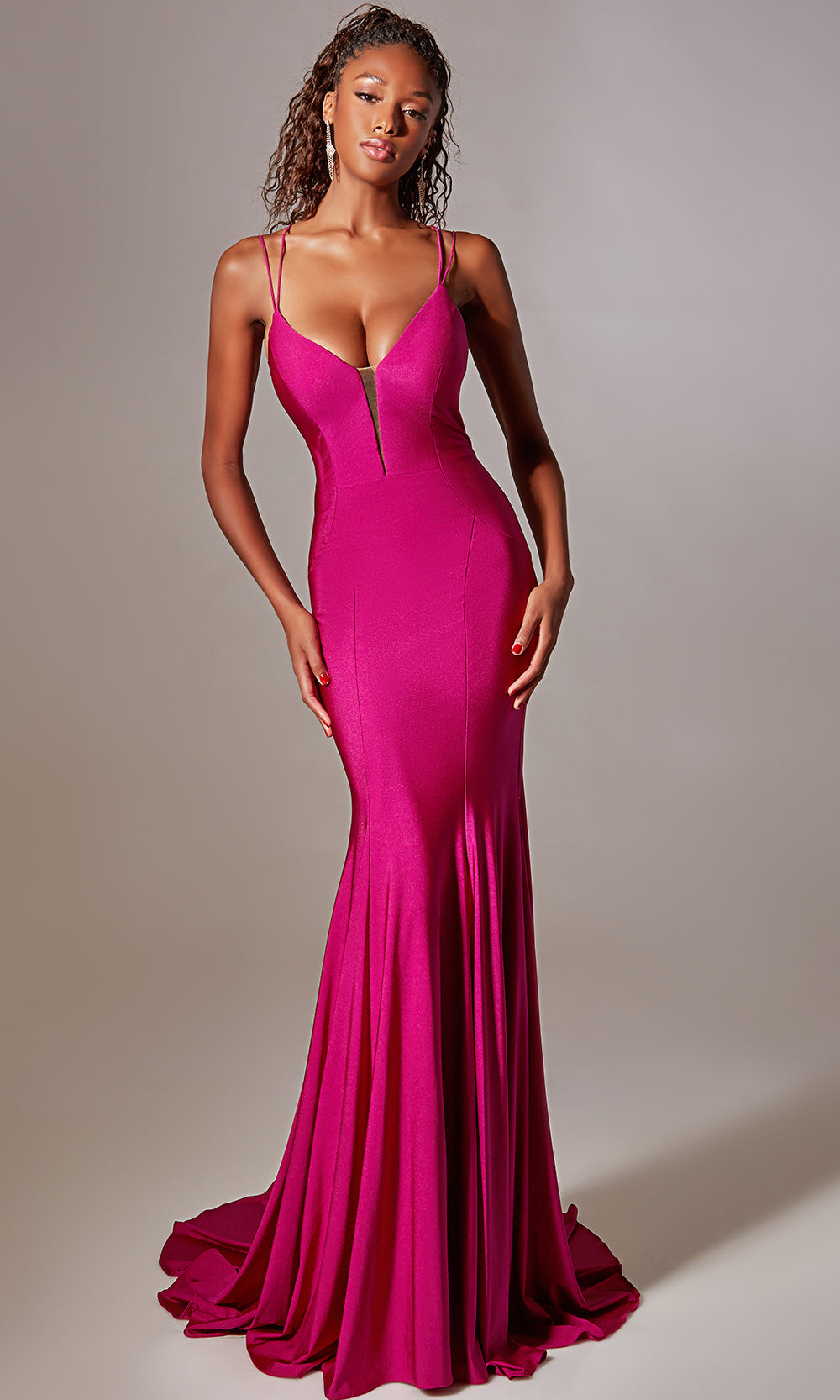 Aerie Couture 210 - Deep V-Neck Gown with Sweep Train Prom Dresses