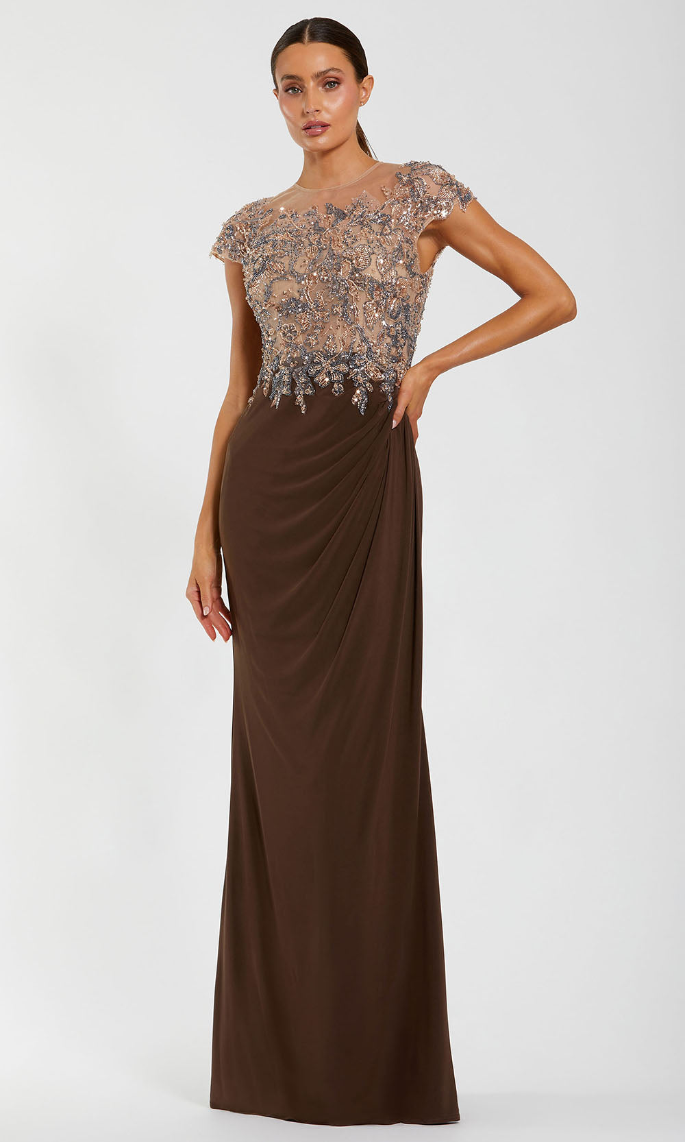 Mac Duggal 21100 - Cap Sleeve Crystal Embellished Dress Formal Gowns