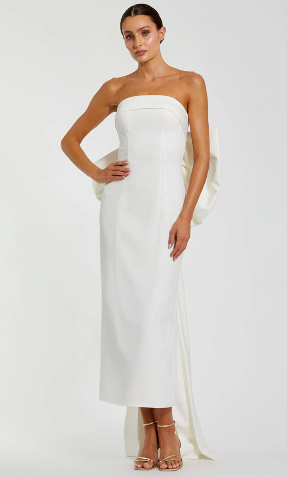 Ieena Duggal 21108 - Straight Neckline Fitted Dress with Bow Formal Gowns in White