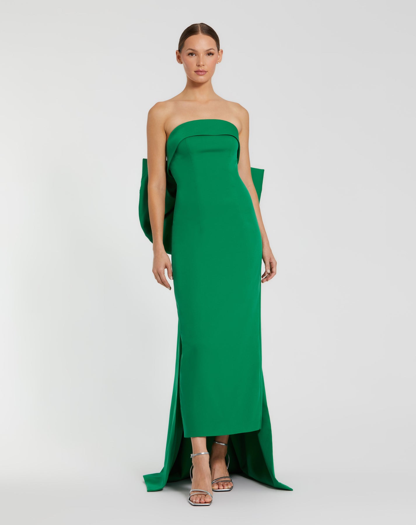 Ieena Duggal 21108 - Straight Neckline Fitted Dress with Bow