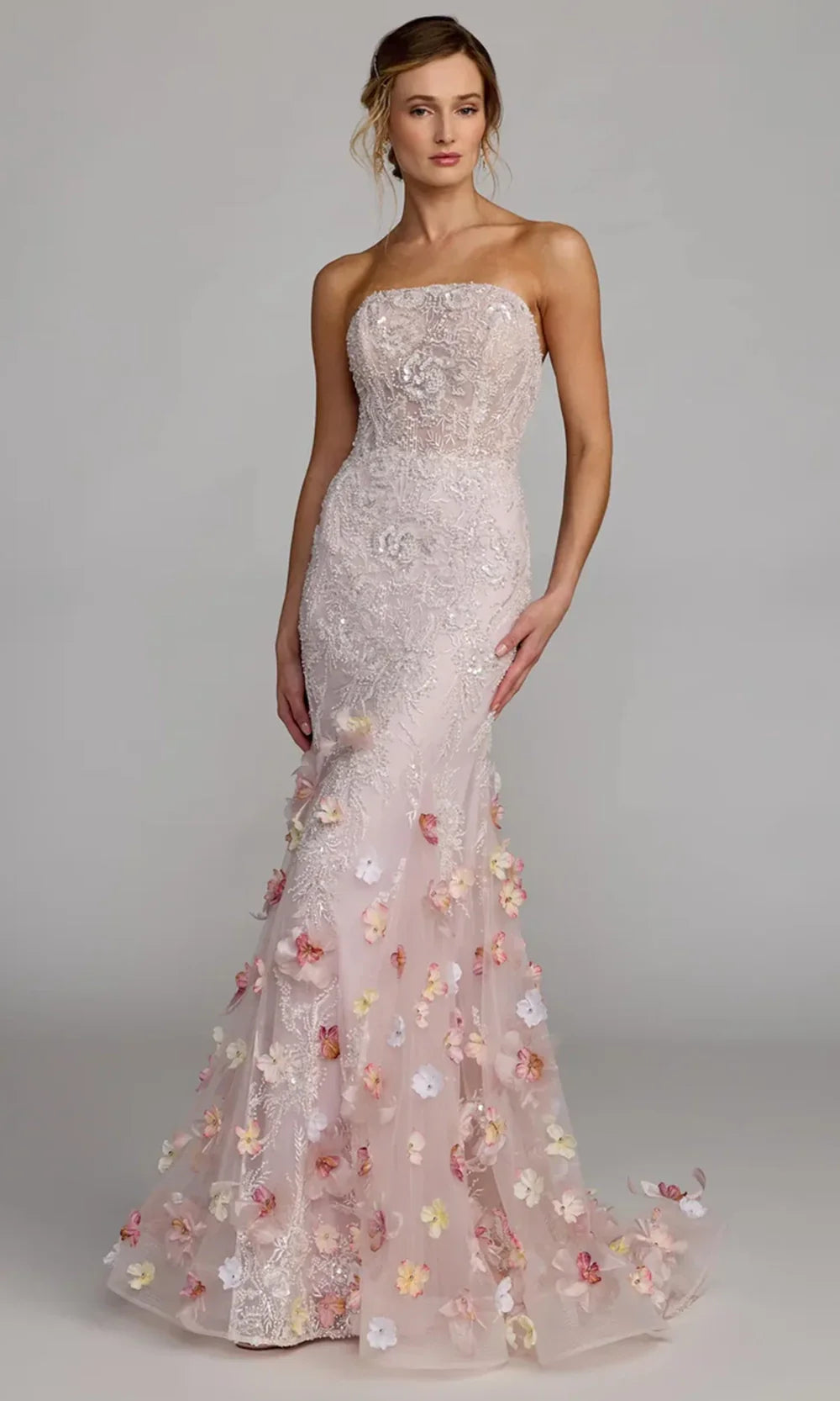 Mac Duggal 21147 - Beaded Embroidered Mermaid Gown with 3D Floral Accent Prom Dresses in Blush Multi 