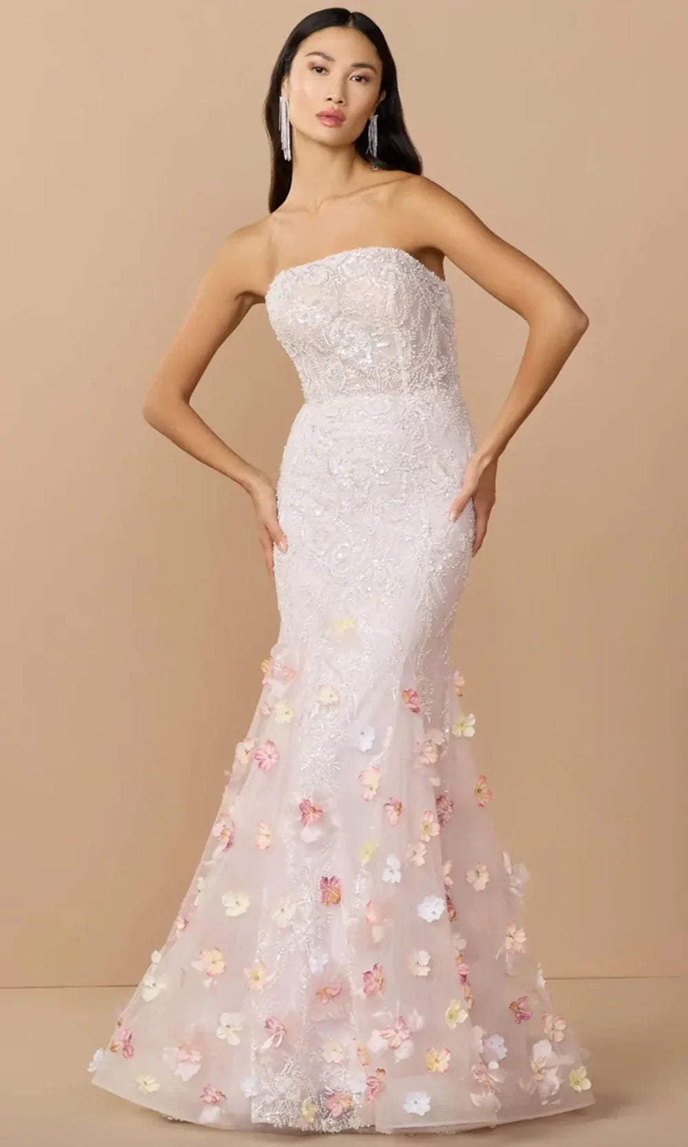 Mac Duggal 21147 - Beaded Embroidered Mermaid Gown with 3D Floral Accent Prom Dresses in Blush Multi 