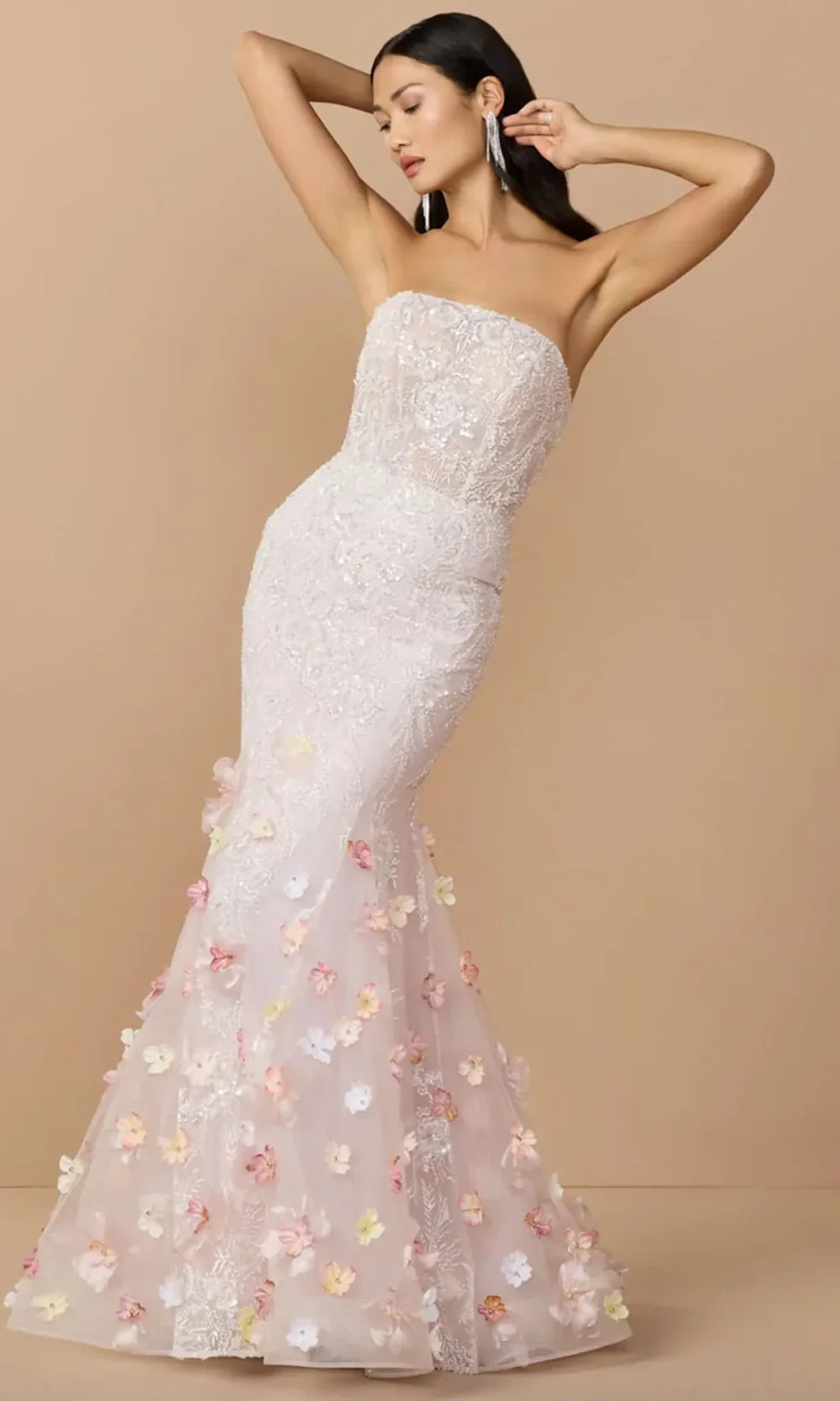 Mac Duggal 21147 - Beaded Embroidered Mermaid Gown with 3D Floral Accent Prom Dresses in Blush Multi 