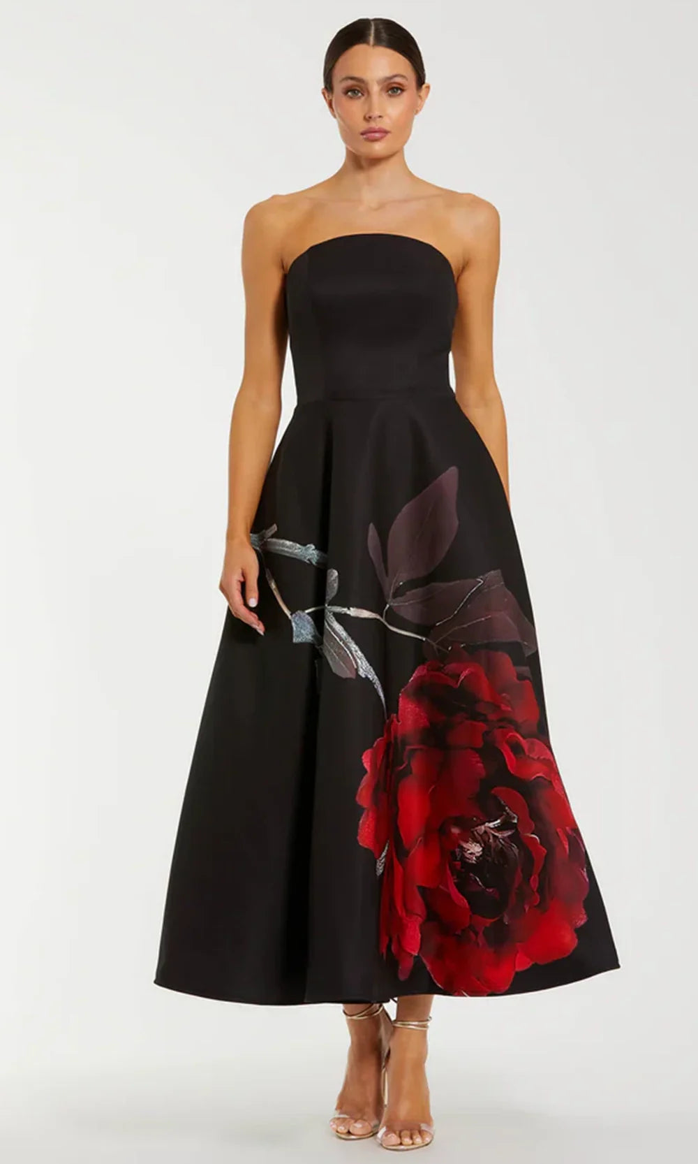 Mac Duggal 21152 - Printed Crepe Straight Neckline Midi Dress Holiday Dresses