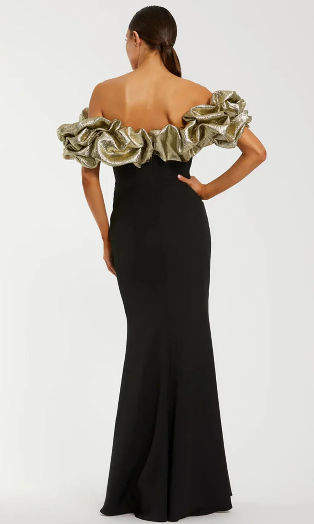 Ieena Duggal 21157 - Metallic Ruffle Long Sheath Gown Formal Gowns