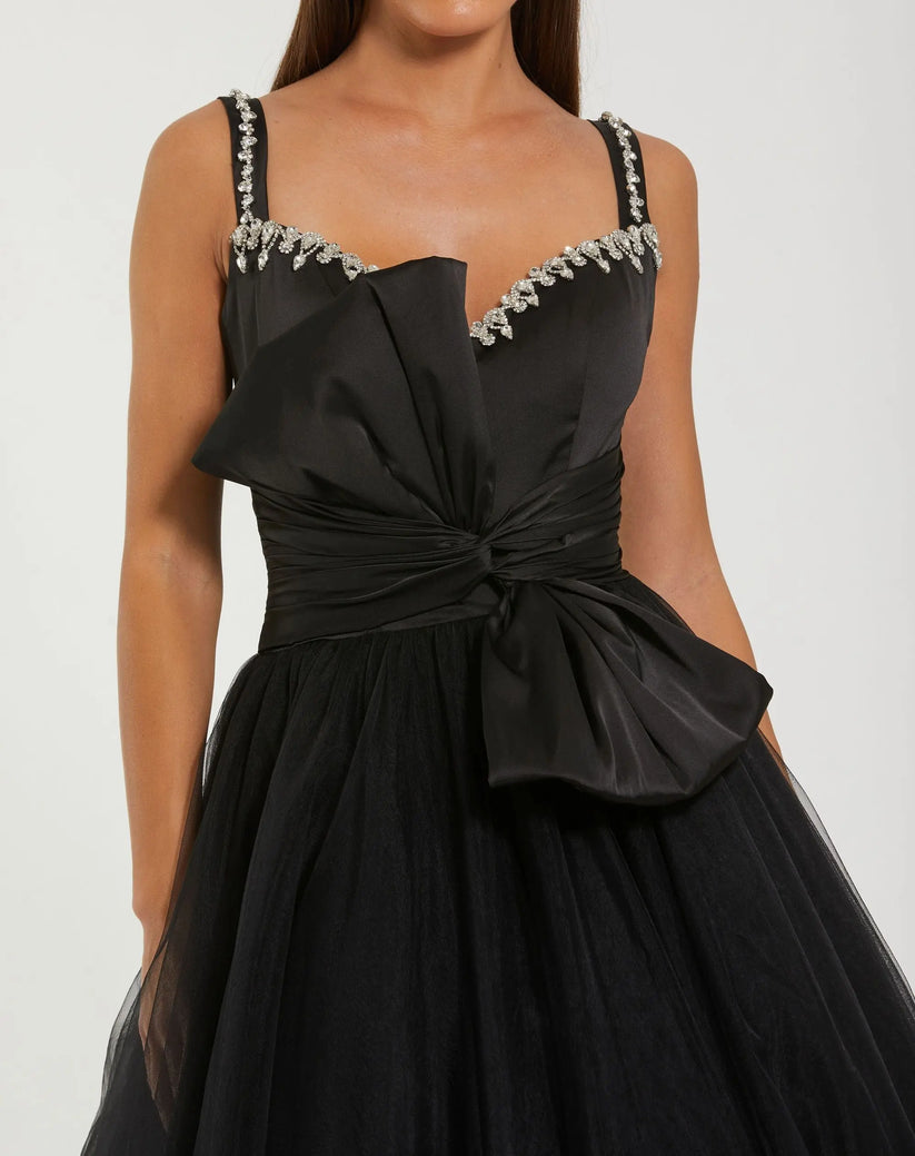 Ieena Duggal 21161 - Bow Waist Embellished Tulle Evening Gown Prom Dresses in Black
