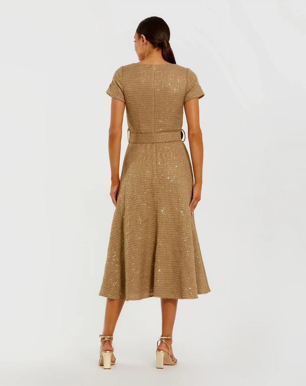Mac Duggal 21166 - Belted Boucle Cap Sleeve Dress