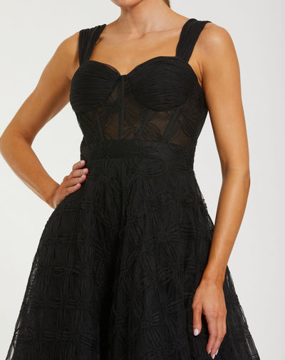 Ieena Duggal 21171 - Textured Floral Sweetheart Midi Dress In Black