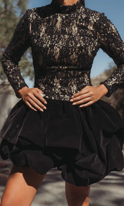 Mac Duggal 21175 - Sequin Lace High Neck Mini Dress Cocktail Dresses