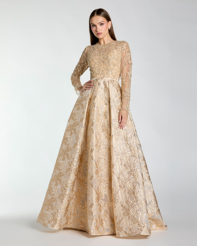 Mac Duggal 21181 - Jewel Neck Beaded Applique Ballgown Ball Gowns in Gold