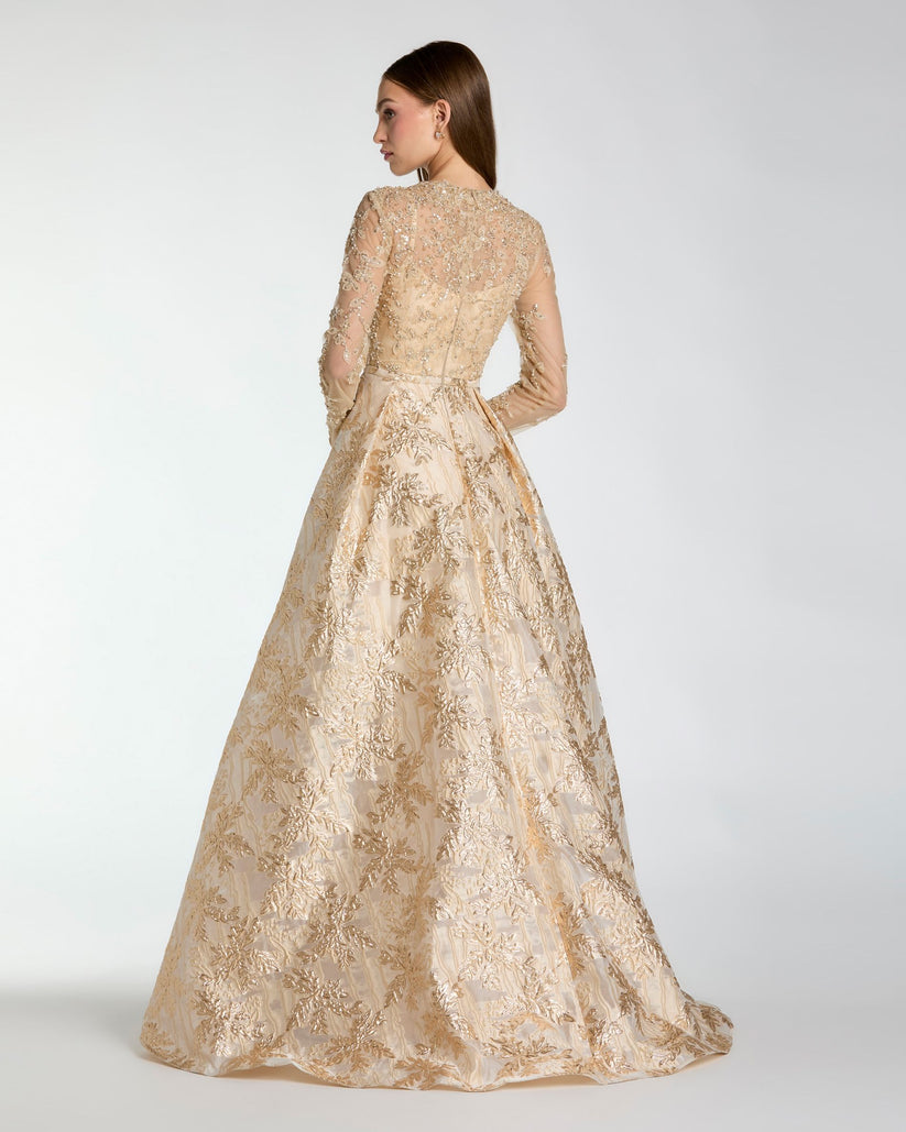 Mac Duggal 21181 - Jewel Neck Beaded Applique Ballgown Ball Gowns in Gold