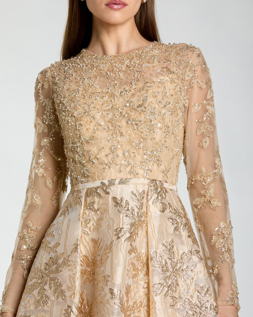 Mac Duggal 21181 - Jewel Neck Beaded Applique Ballgown Ball Gowns in Gold
