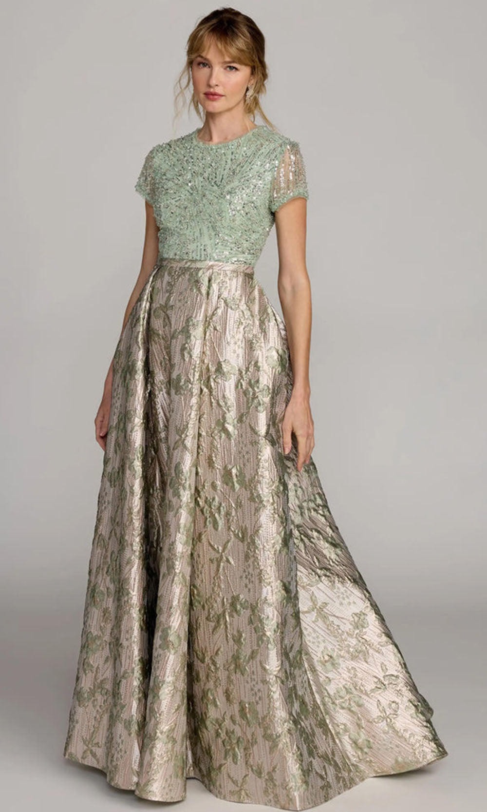 Mac Duggal 21183 - Embellished Cap Sleeve Jacquard Gown Mother of the Bride Dresses in Green