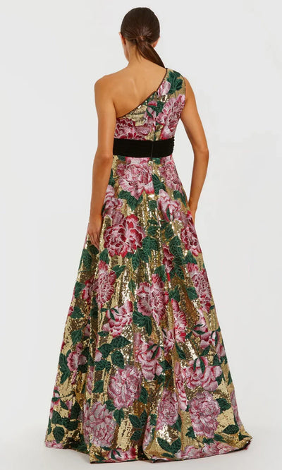 Mac Duggal 21194 - Sequin Floral Asymmetric Gown with Velvet Bow Ball Gowns