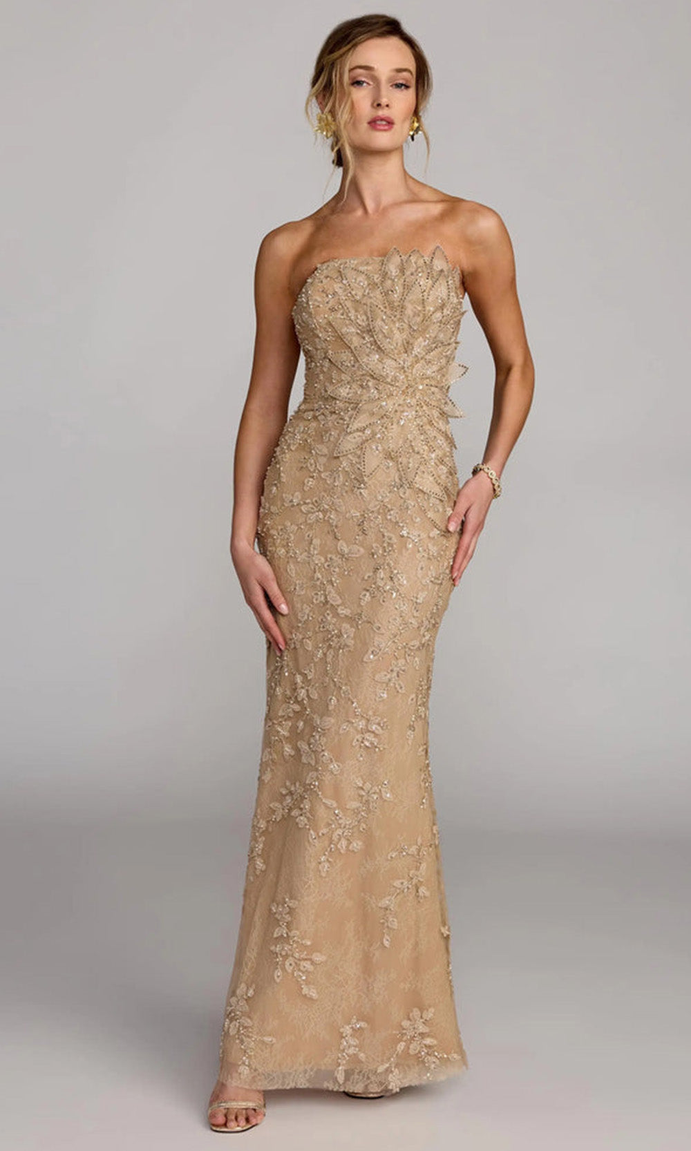 Mac Duggal 21200 - Straight Neckline Sculpted 3D Floral Gown Mother of the Bride Dresses in Gold