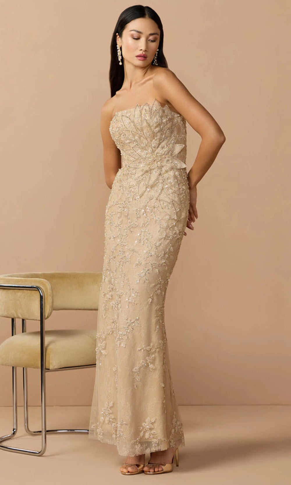 Mac Duggal 21200 - Straight Neckline Sculpted 3D Floral Gown Mother of the Bride Dresses in Gold