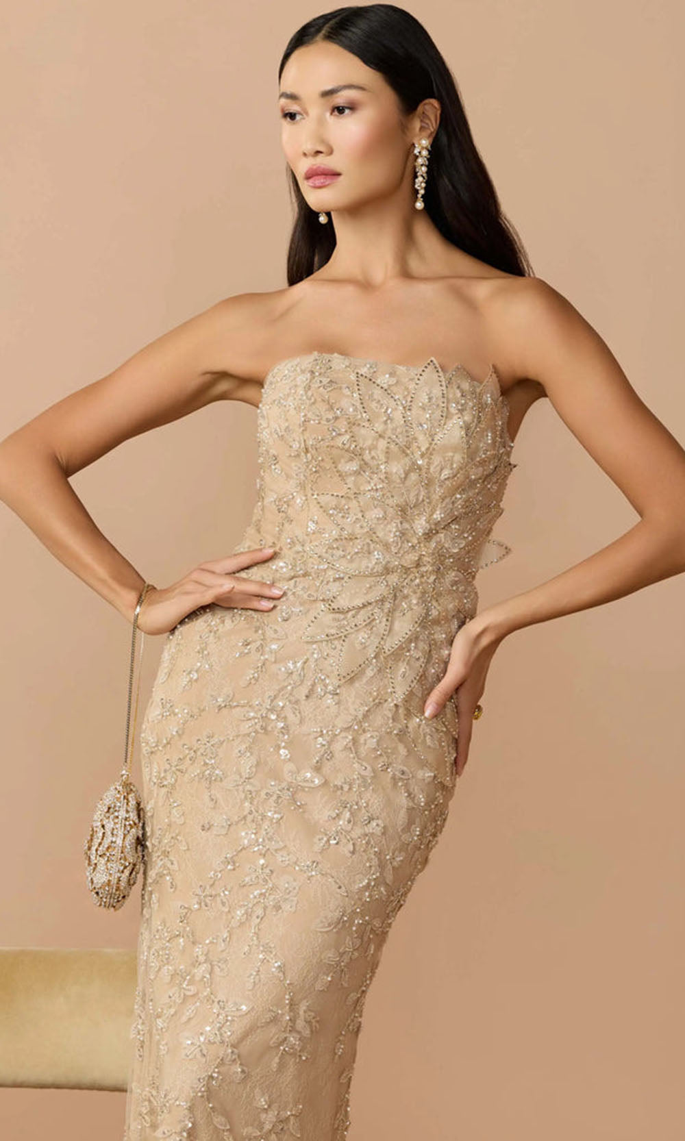 Mac Duggal 21200 - Straight Neckline Sculpted 3D Floral Gown Mother of the Bride Dresses in Gold