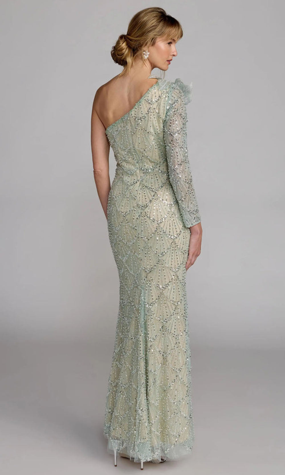 Mac Duggal 21203 - Column Asymmetric Beaded Long Dress Mother of the Bride Dresses in Green
