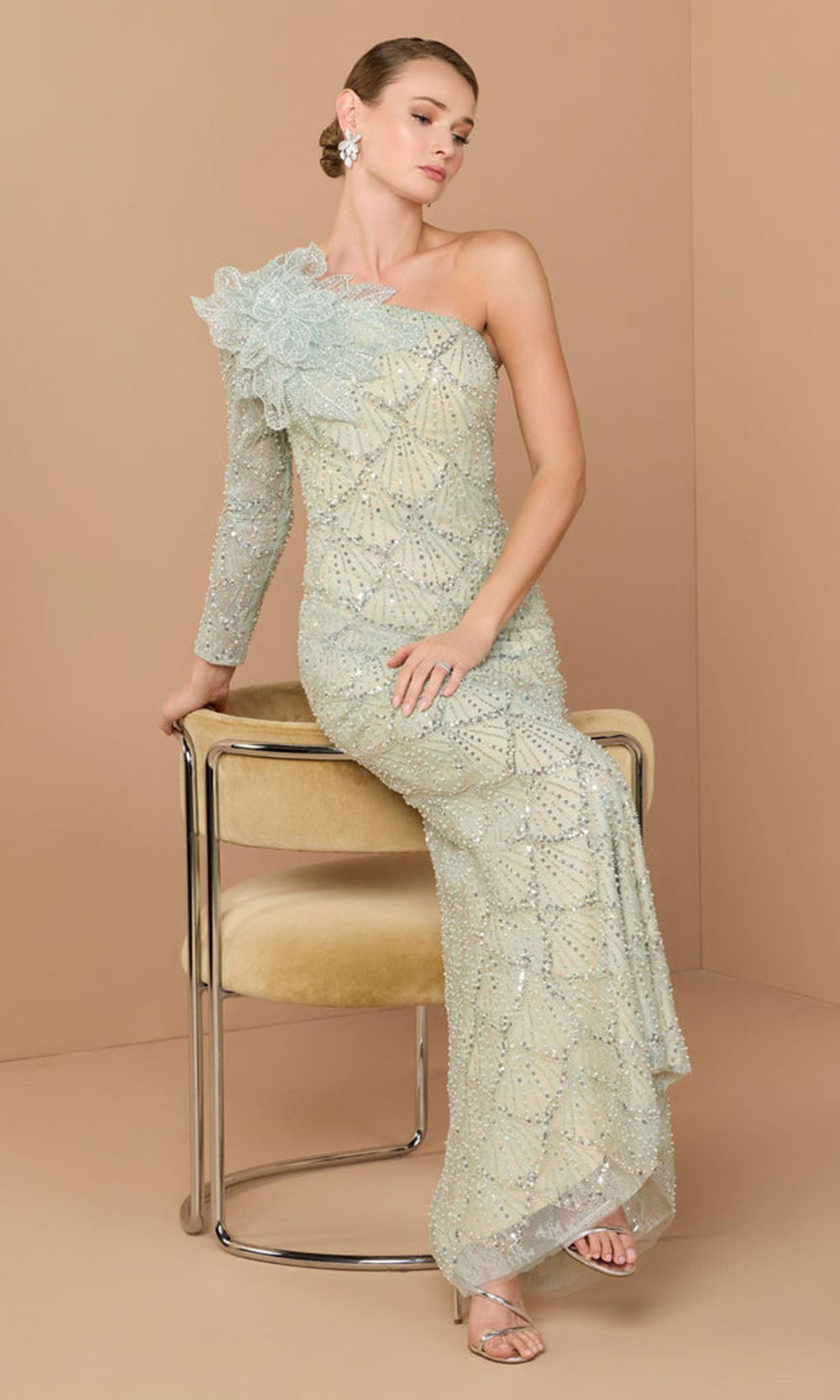 Mac Duggal 21203 - Column Asymmetric Beaded Long Dress Mother of the Bride Dresses in Green