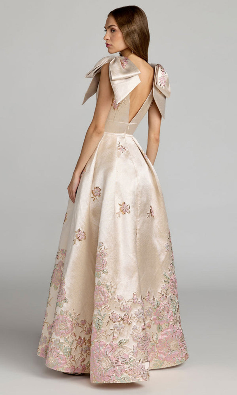Mac Duggal 21204 - Pleated A-Line Sleeveless Brocade Gown Prom Dresses in Neutral and Multi