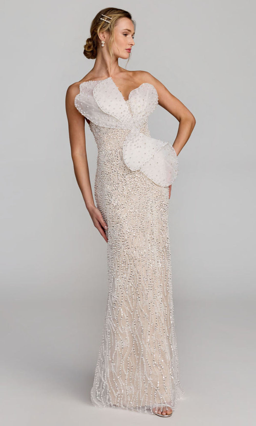 Mac Duggal 21275 - 3D Organza Applique Column Formal Gown Formal Gowns in In Ivory Nude