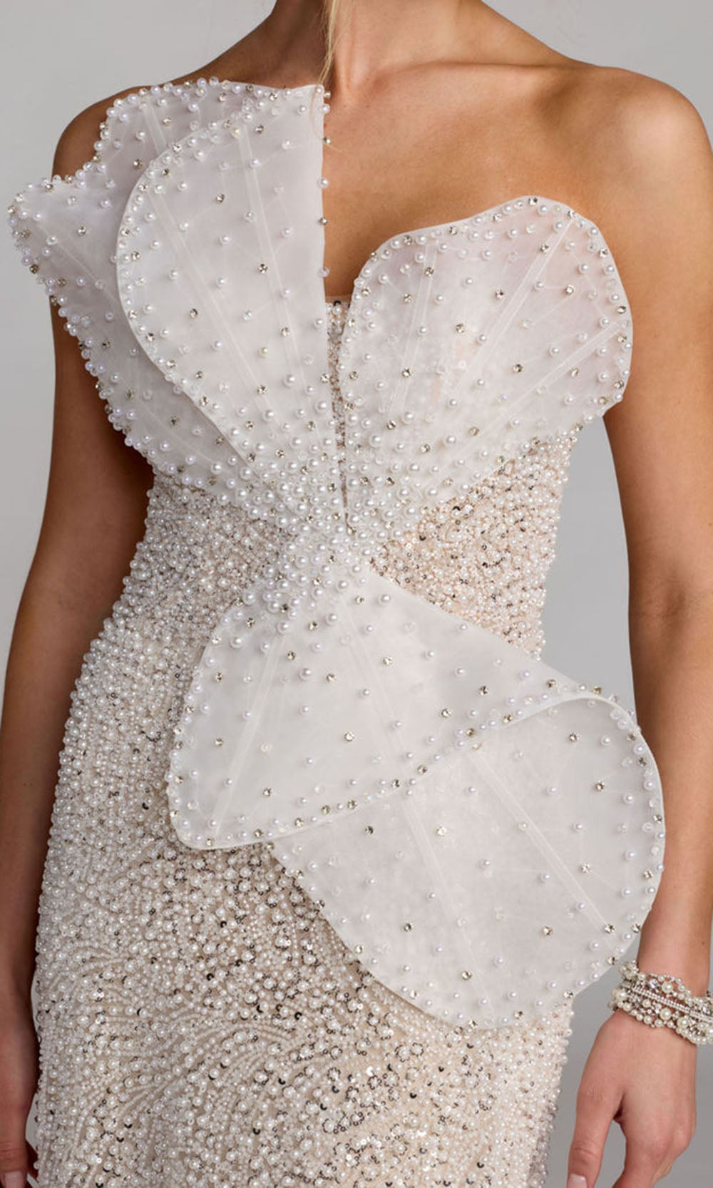 Mac Duggal 21275 - 3D Organza Applique Column Formal Gown Formal Gowns in In Ivory Nude