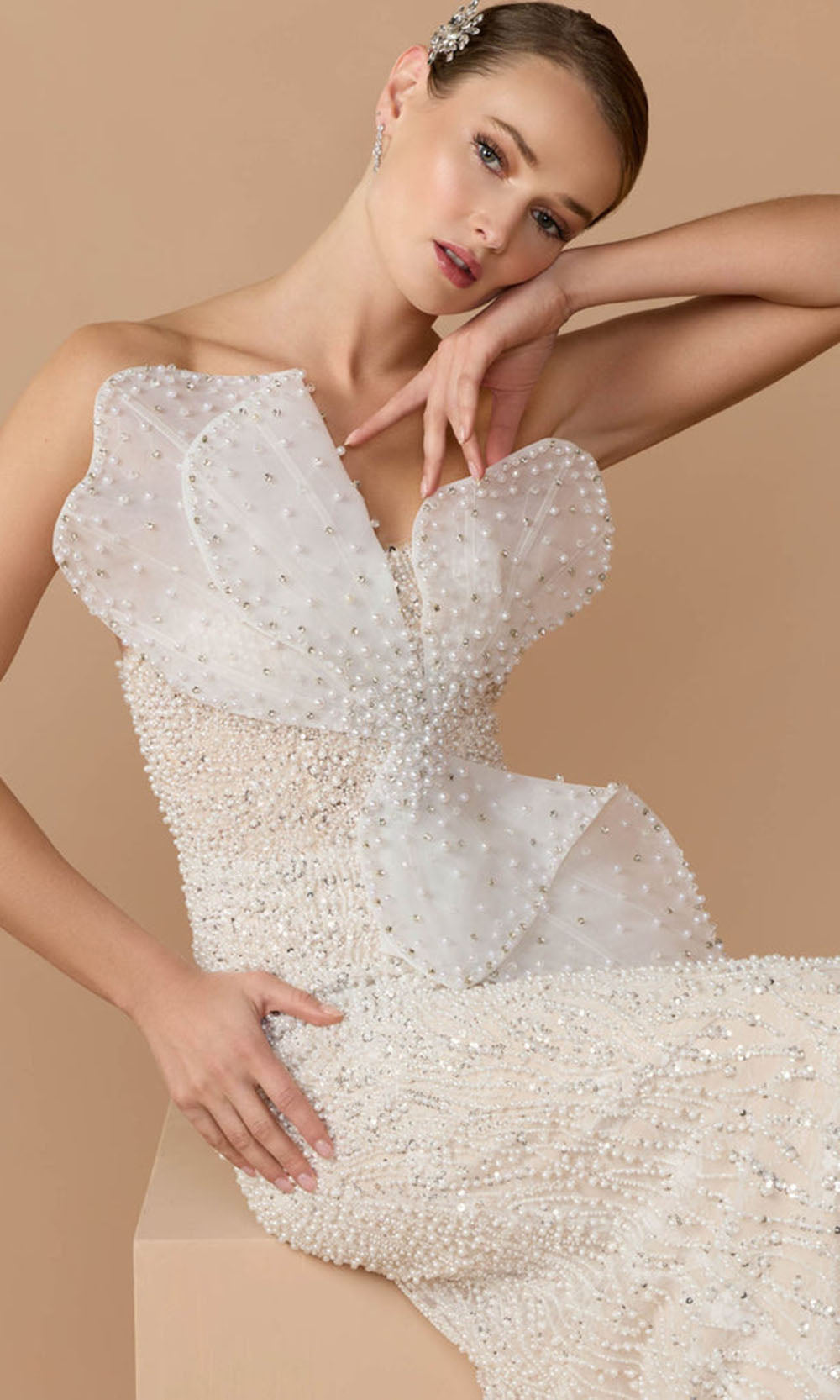 Mac Duggal 21275 - 3D Organza Applique Column Formal Gown Formal Gowns in In Ivory Nude