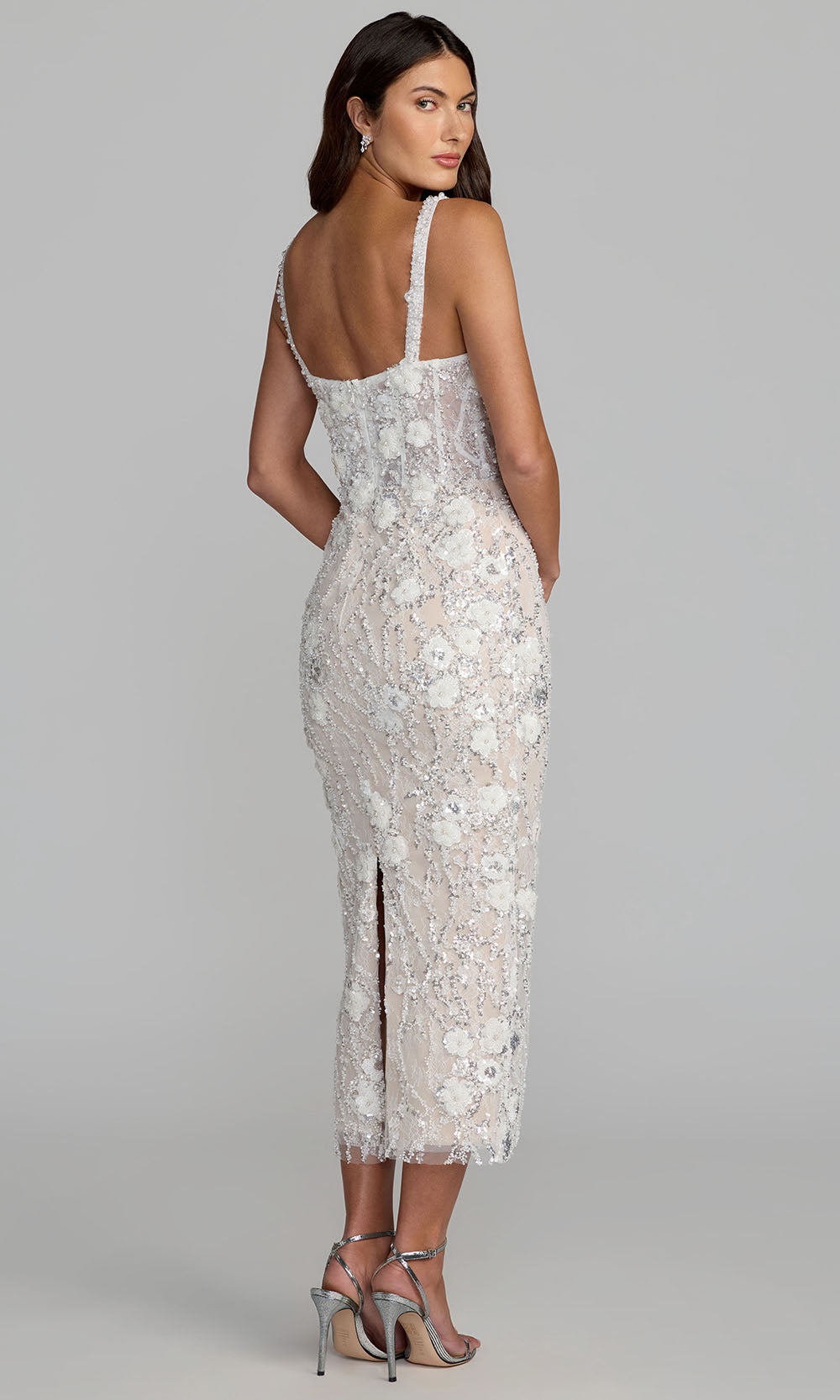 Mac Duggal 21347 - Tea-Length Beaded Sleeveless Dress Prom Dresses in White and Neutral