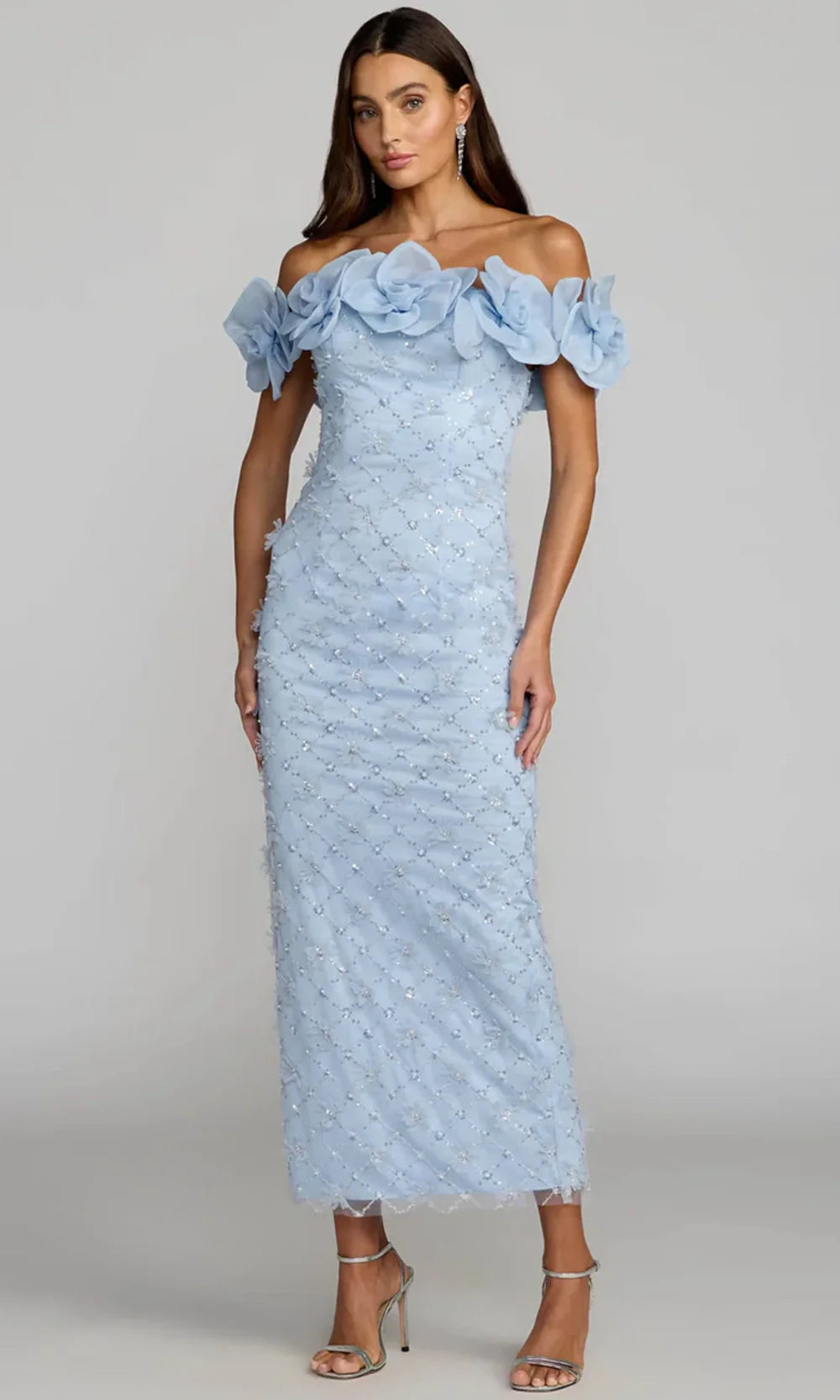 Mac Duggal 21363 - Sequin Lattice Column Midi Dress Mother of the Bride Dresses in In Blue 