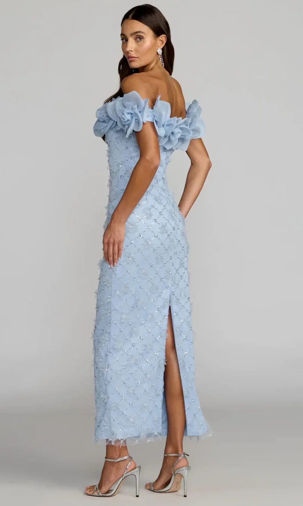 Mac Duggal 21363 - Sequin Lattice Column Midi Dress Mother of the Bride Dresses in In Blue 