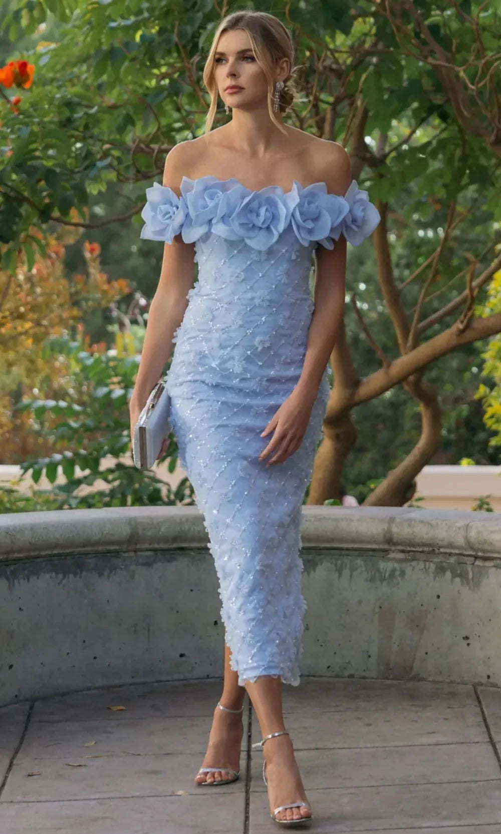 Mac Duggal 21363 - Sequin Lattice Column Midi Dress Mother of the Bride Dresses in In Blue 