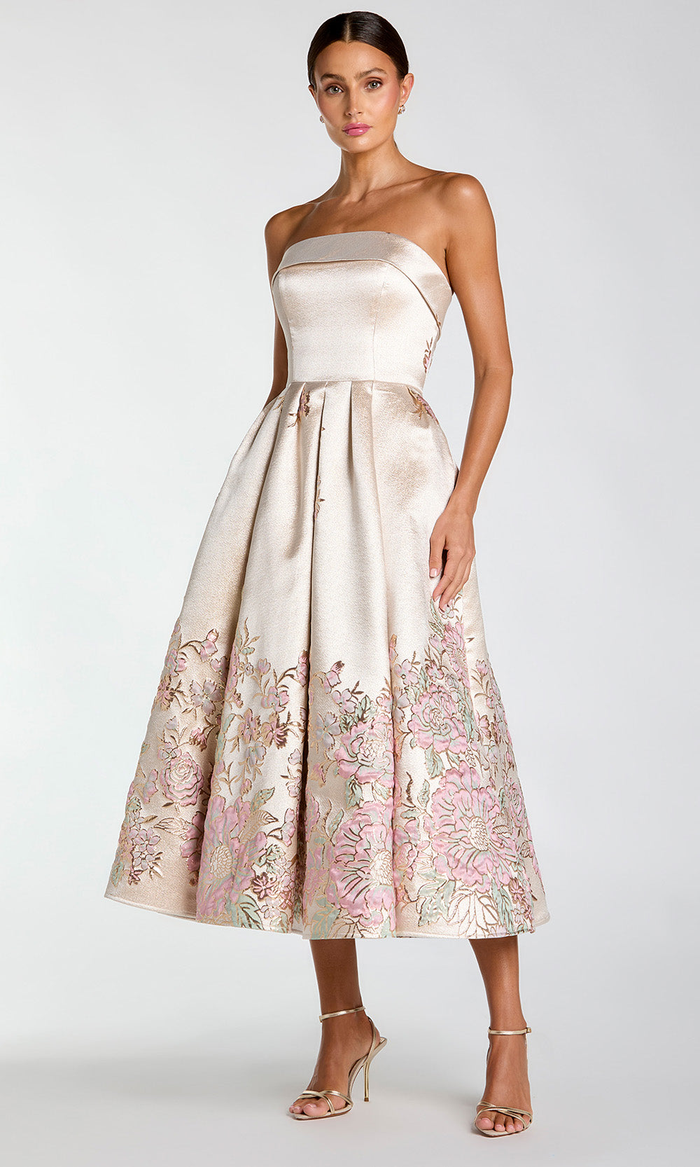 Mac Duggal 21372 - Pleated Skirt Strapless Brocade Dress Cocktail Dresses in Neutral and Multi