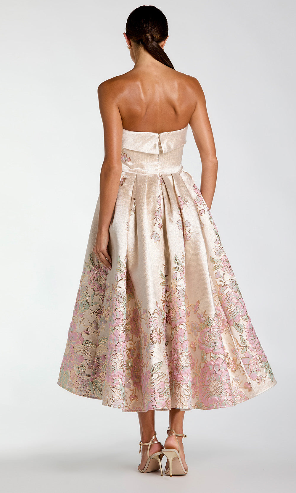 Mac Duggal 21372 - Pleated Skirt Strapless Brocade Dress Cocktail Dresses in Neutral and Multi