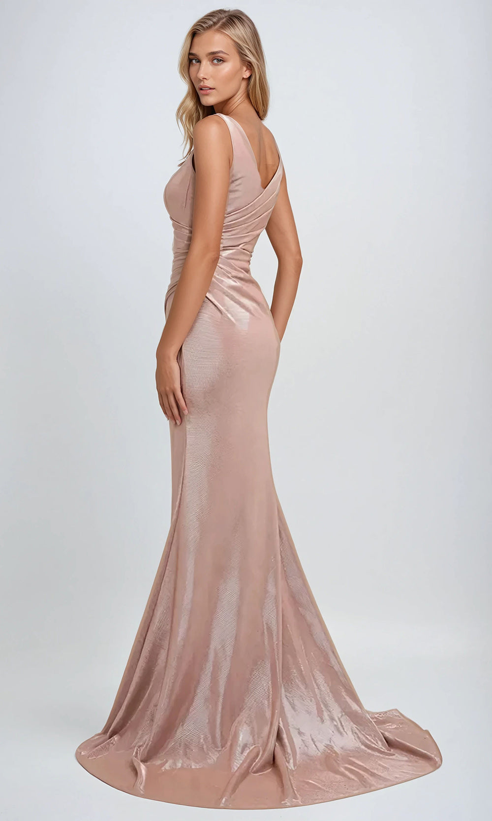 Juliet Dresses 218 - Sleeveless Ruched Metallic Gown Formal Gowns