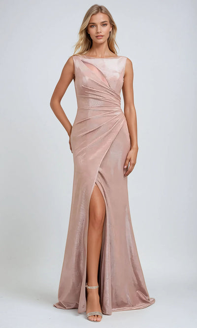 Juliet Dresses 218 - Sleeveless Ruched Metallic Gown Formal Gowns