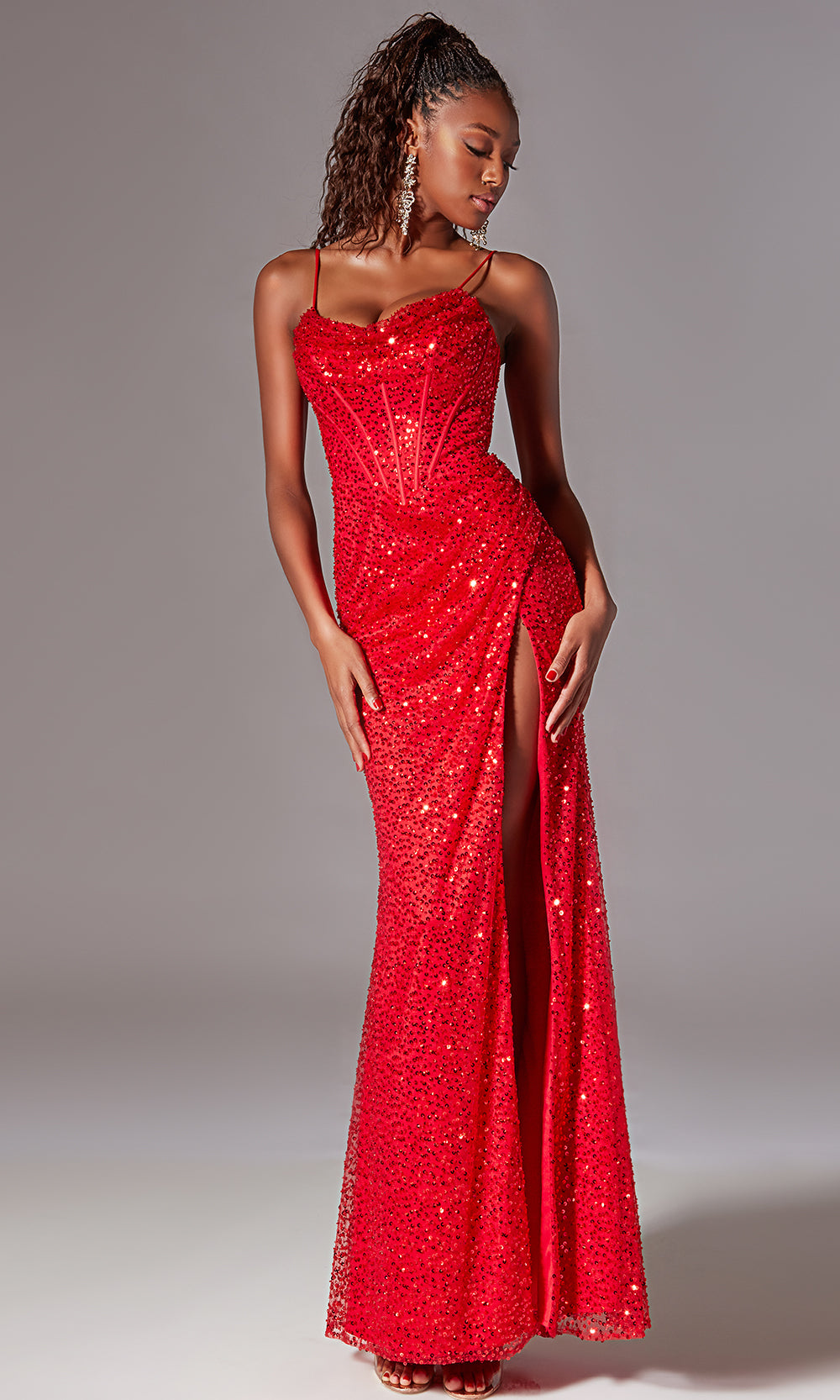 Aerie Couture 221 - Sequin Evening Dress with Side Slit Prom Dresses