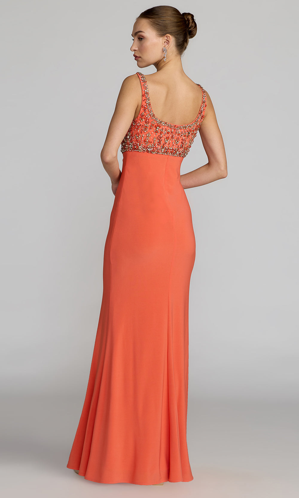 Ieena Duggal 2253 - Scoop Empire Waist Long Gown Prom Dresses in Coral  