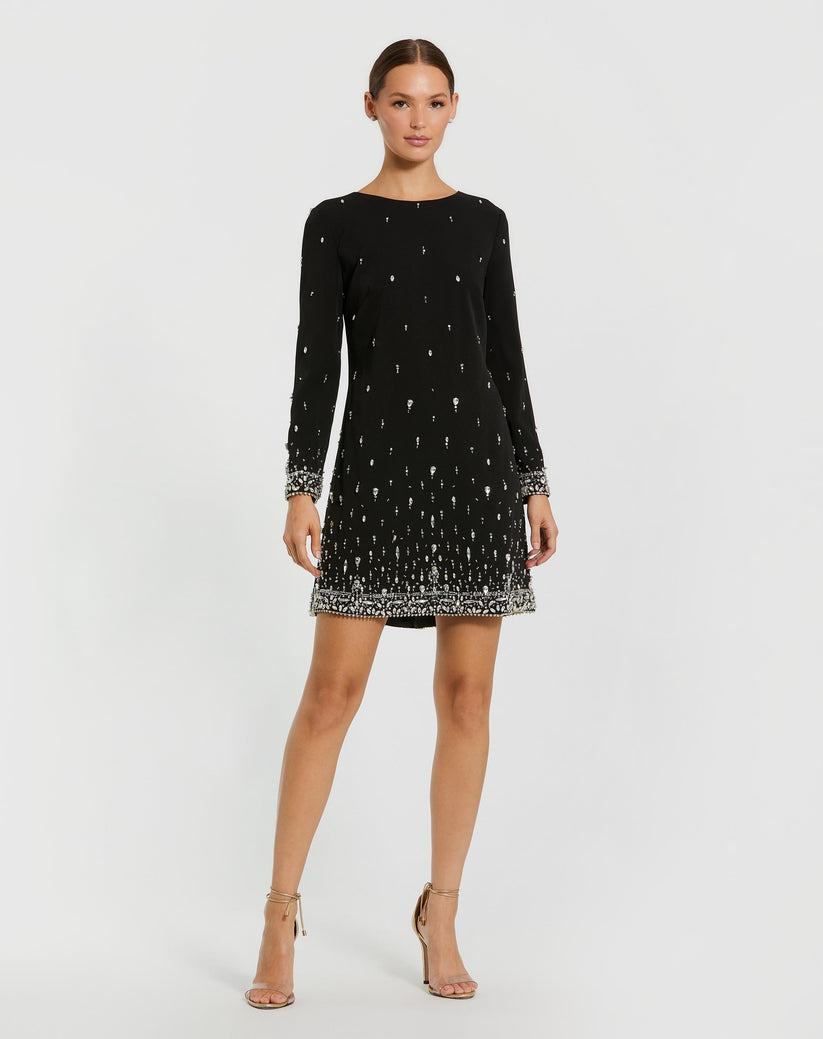 Ieena Duggal 2262 - Crystal Beaded Jewel Neck Short Dress Cocktail Dresses in Black