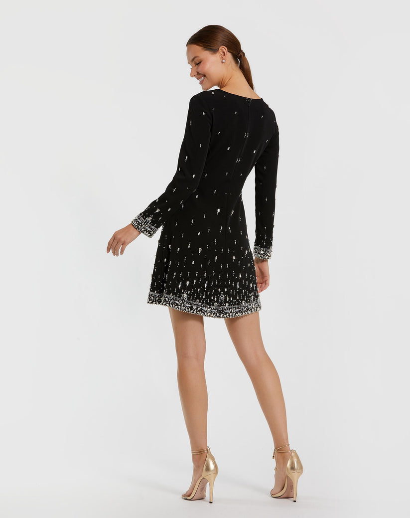 Ieena Duggal 2262 - Crystal Beaded Jewel Neck Short Dress Cocktail Dresses in Black