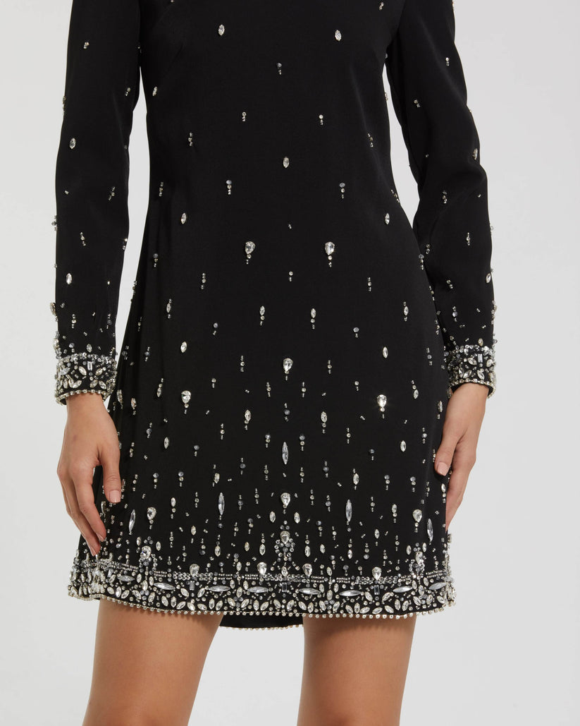 Ieena Duggal 2262 - Crystal Beaded Jewel Neck Short Dress Cocktail Dresses in Black
