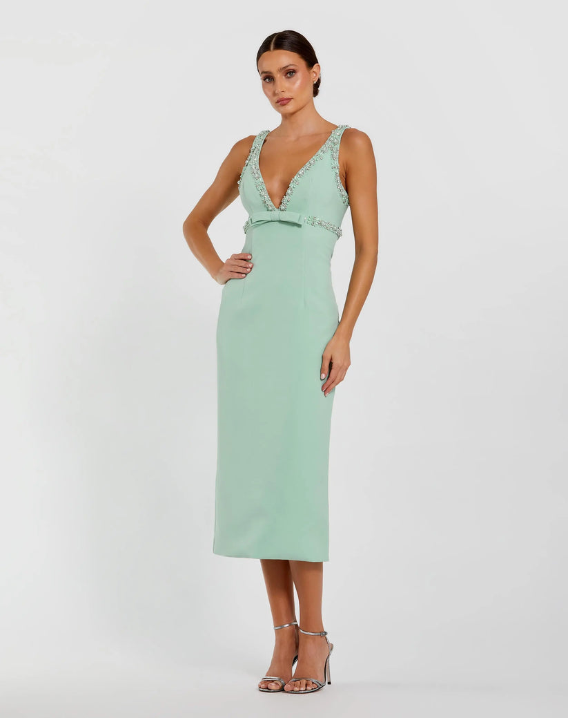 Ieena Duggal 2276 - Sleeveless Embellished Midi Dress Holiday Dresses in Green