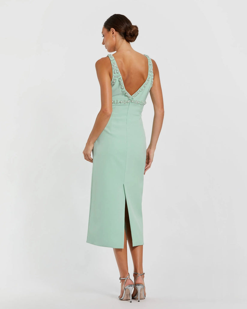 Ieena Duggal 2276 - Sleeveless Embellished Midi Dress Holiday Dresses in Green
