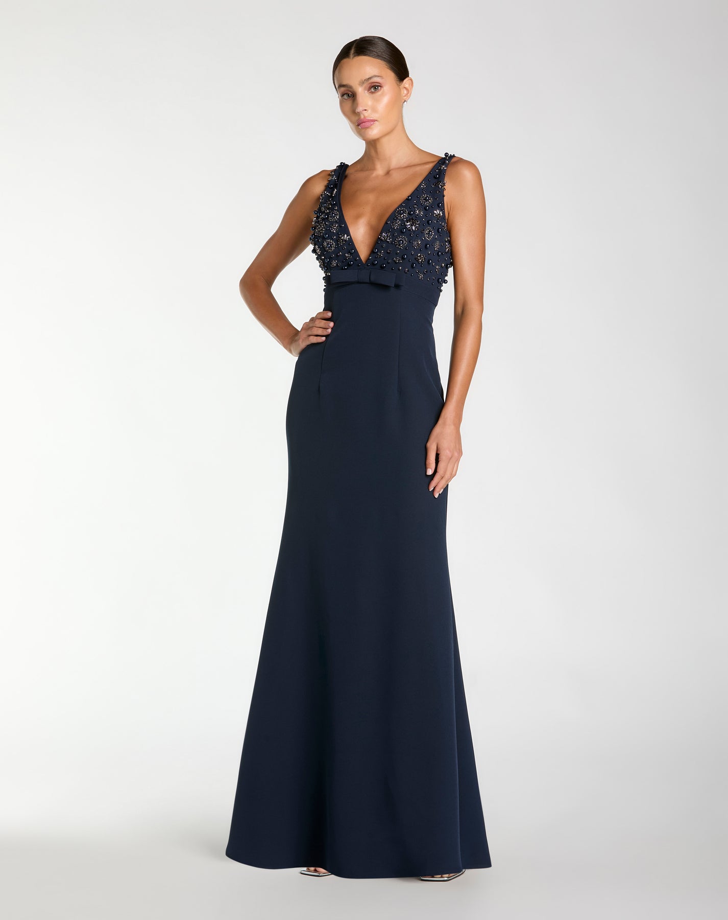 Ieena Duggal 2278 - V-Neck Embellished Evening Dress